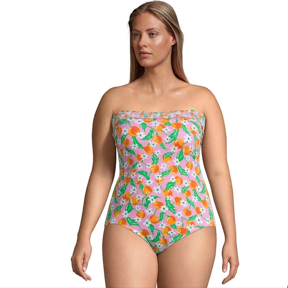 Draper James X Lands End Bandeau One Piece Swim Suit Wild Blossom Floral 12